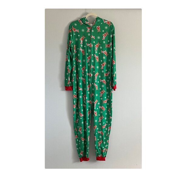 Matching Family Pajamas Reindeer Antler Zipper Onesie GREEN SZ M / DAD NWT - Picture 3 of 12